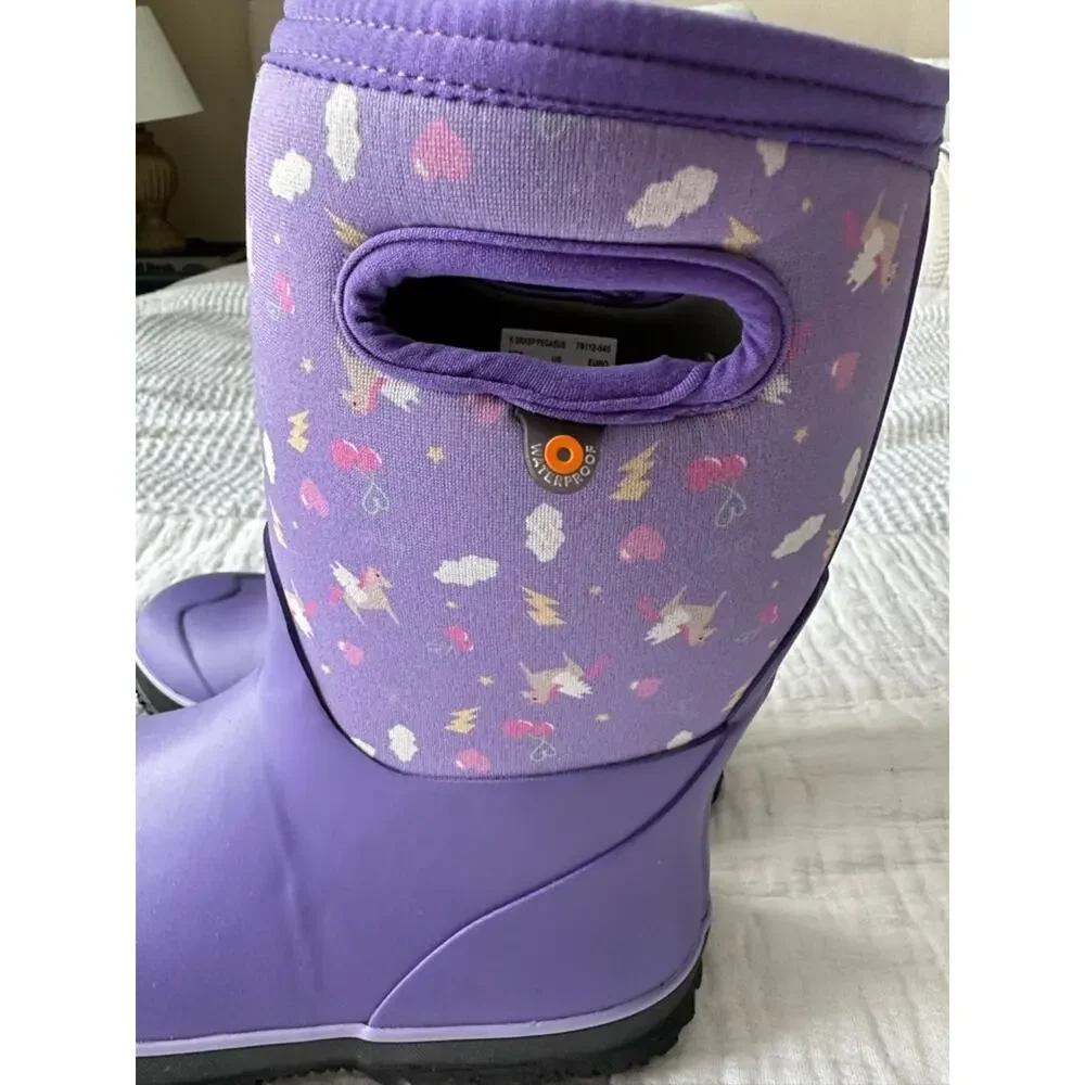 NEW BOGS Grasp Pegasus Youth Kids Size 6 Waterproof Rain Boot Purple Unicorn